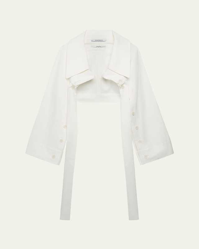 Button-Sleeve Tie Bolero Jacket